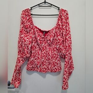 Anthropologie Red Floral Blouse